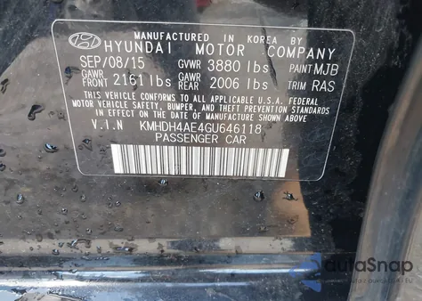 2016 Hyundai Elantra Se из США, поврежденный, VIN KMHDH4AE4GU646118